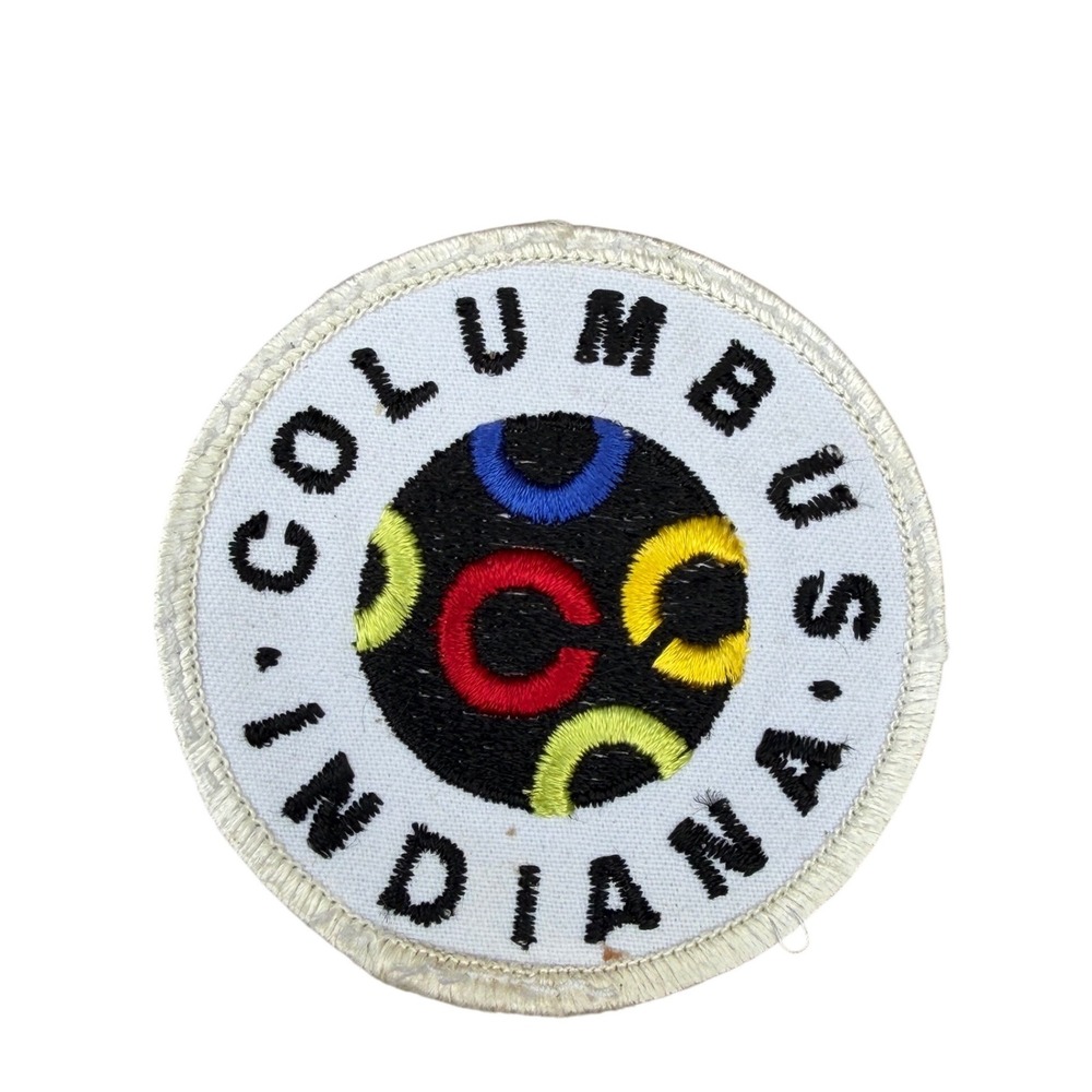 Vintage Columbus Indiana Embroidered Patch Modern Architecture Logo 3" White